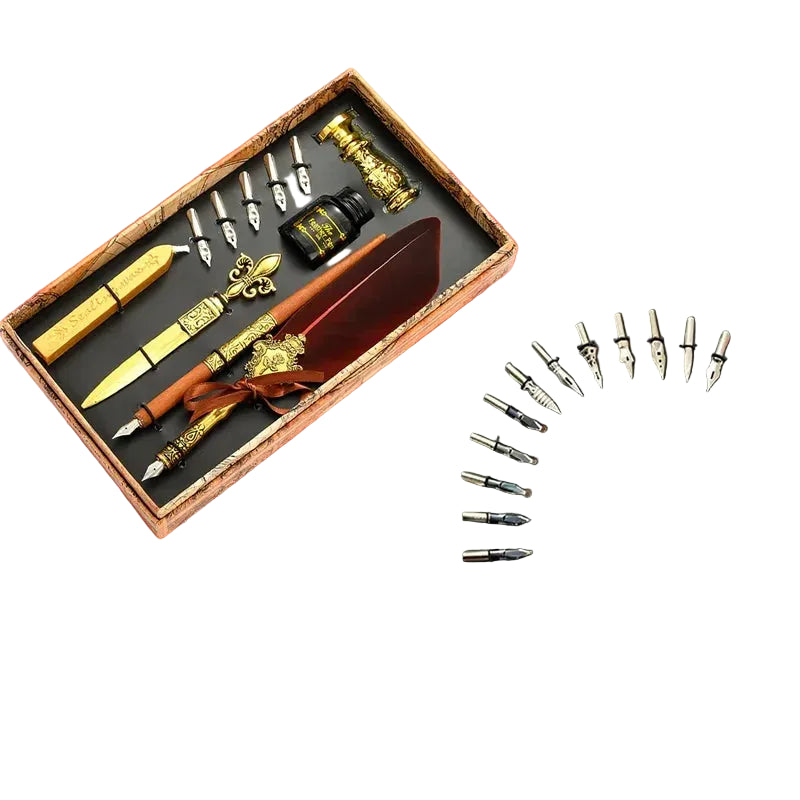 Feder Schreibset mit Tinte – Kalligrafie Dip Pen Set mit 5 Ersatzfedern und Geschenkbox