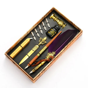 Feder Schreibset mit Tinte – Kalligrafie Dip Pen Set mit 5 Ersatzfedern und Geschenkbox