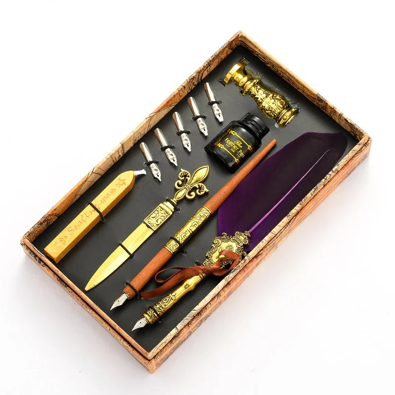 Feder Schreibset mit Tinte – Kalligrafie Dip Pen Set mit 5 Ersatzfedern und Geschenkbox