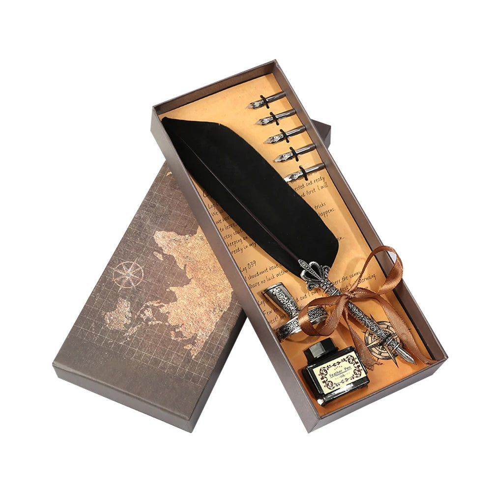 Feder Dip Pen Set für Kalligrafie – Schreibfeder aus Metall mit Tinte