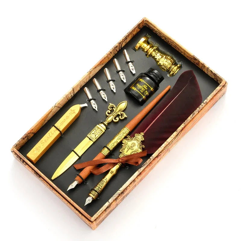 Feder Schreibset mit Tinte – Kalligrafie Dip Pen Set mit 5 Ersatzfedern und Geschenkbox