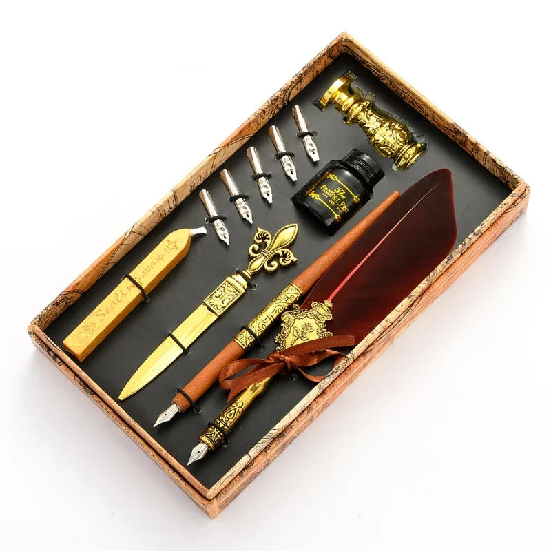 Feder Schreibset mit Tinte – Kalligrafie Dip Pen Set mit 5 Ersatzfedern und Geschenkbox