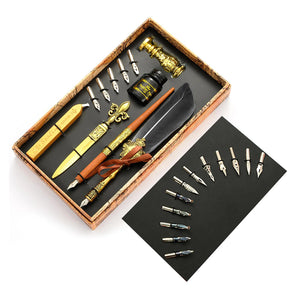 Feder Schreibset mit Tinte – Kalligrafie Dip Pen Set mit 5 Ersatzfedern und Geschenkbox