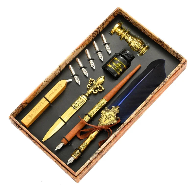 Feder Schreibset mit Tinte – Kalligrafie Dip Pen Set mit 5 Ersatzfedern und Geschenkbox