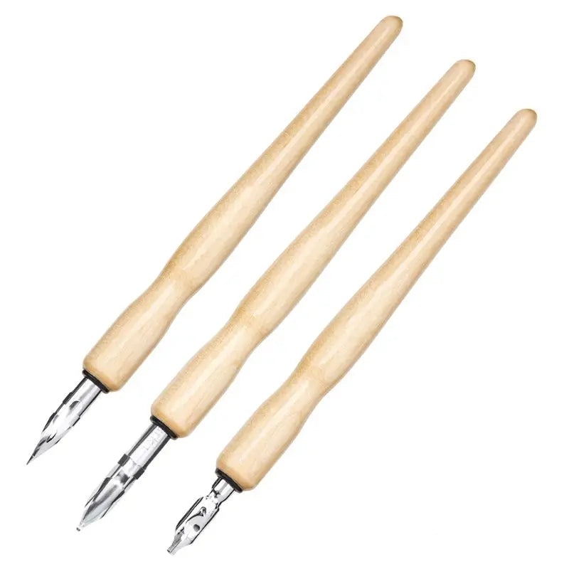 Manga Dip Pen Set mit 3 Federn – Zeichen- und Kalligrafie Set mit Holzhalter und Tinte