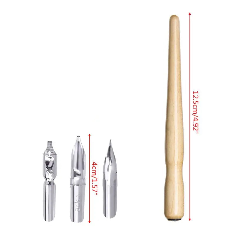 Manga Dip Pen Set mit 3 Federn – Zeichen- und Kalligrafie Set mit Holzhalter und Tinte